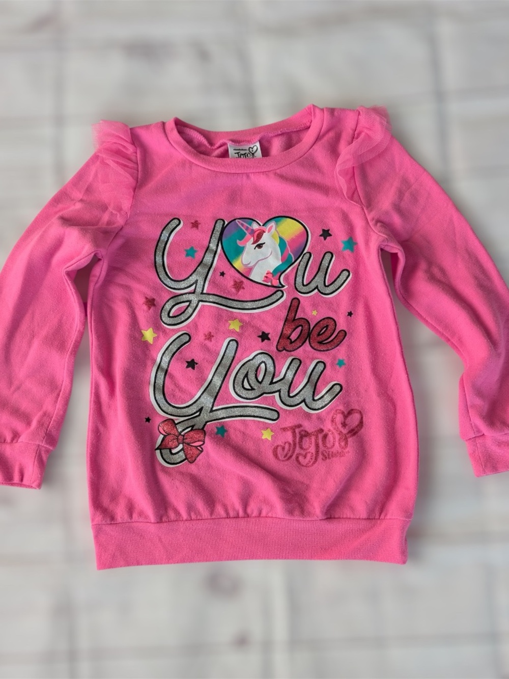 Jojo Siwa Pink Unicorn Rainbow Sweatshirt Size 8 “You Be You” Long Sleeve Frill
